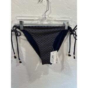 NWT- Milly Cabana Bikini Bottom Navy Gold Stripe Tie Side Size Large